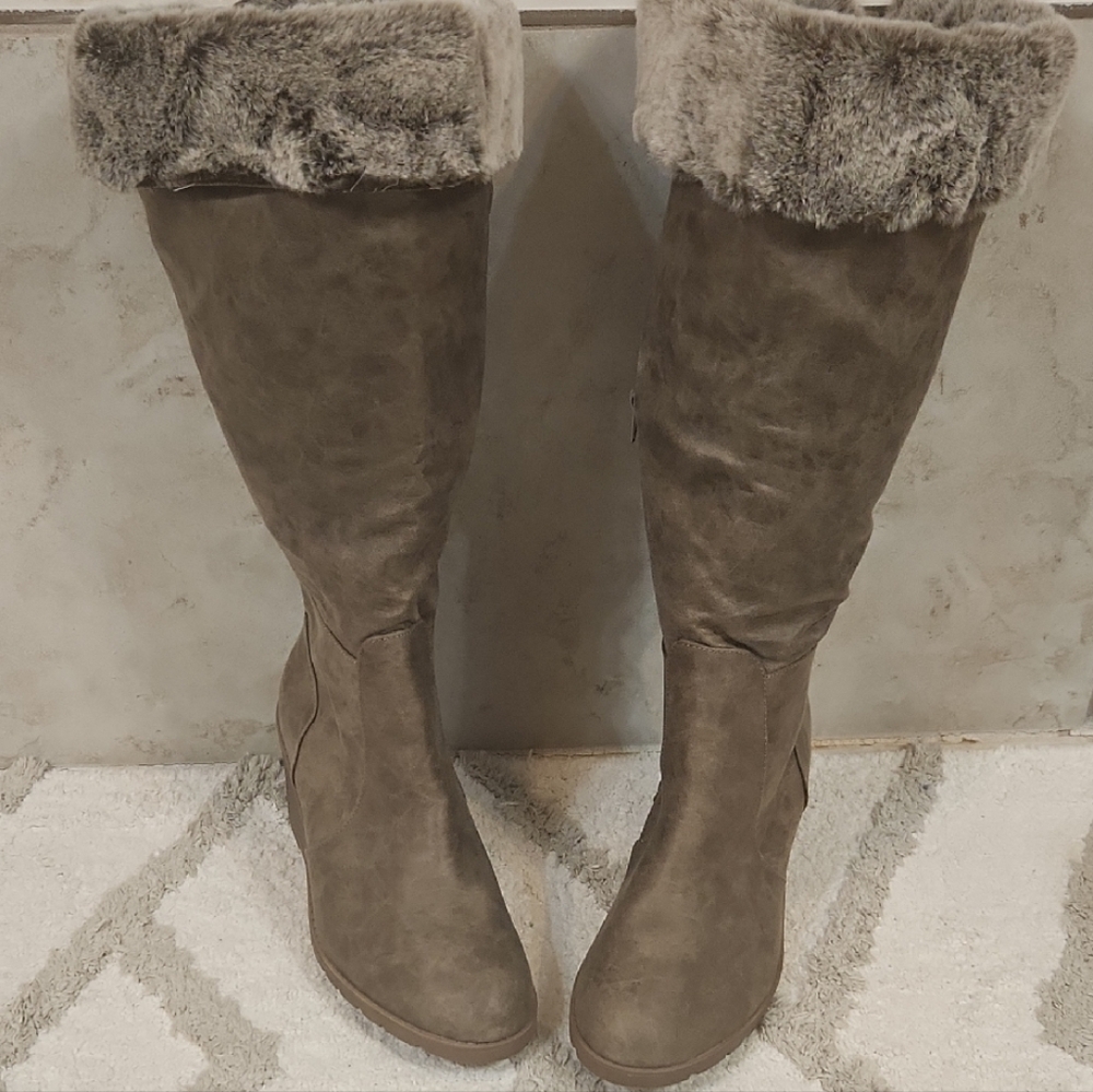 Lane Bryant Brown Over the Knee Boots with Faux Fur